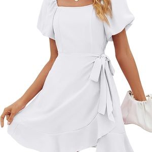 Brand New White Square Neck Puff Sleeve Dress